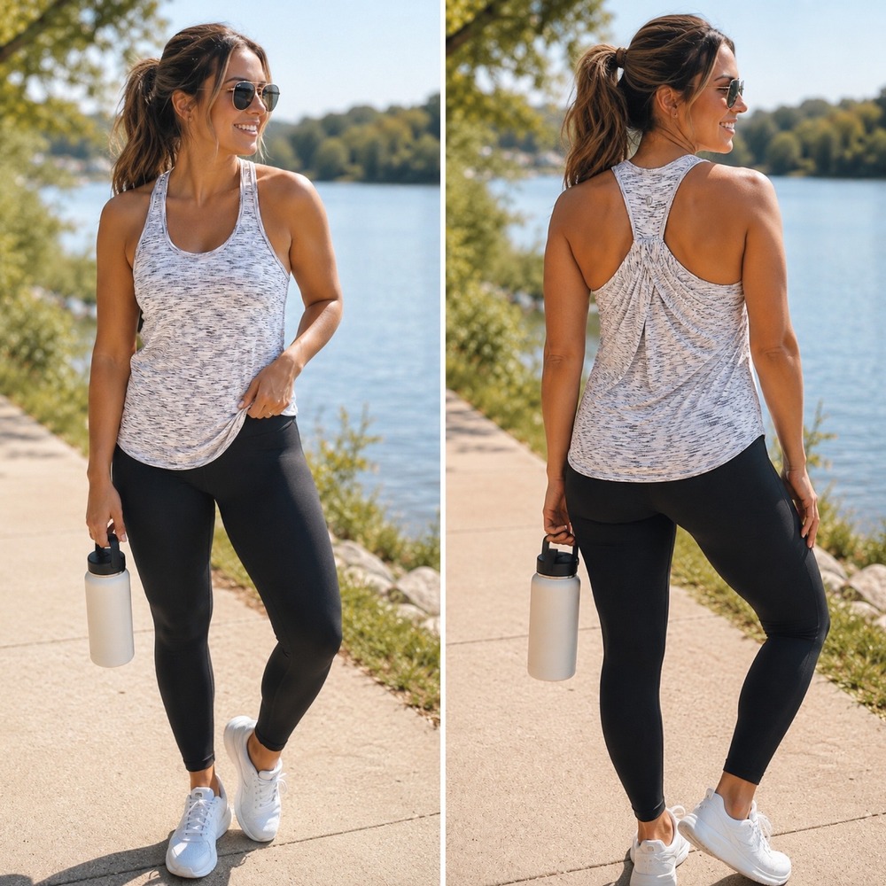 Lululemon Essential Tank Tiger Space Dye Women's Large Black White Grey Yoga Top